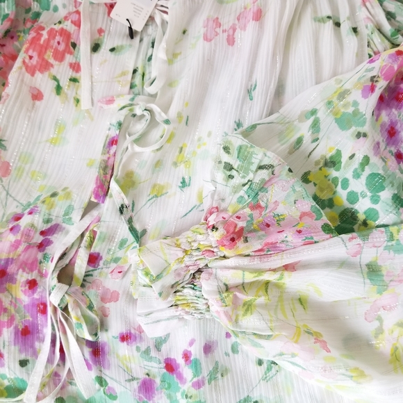 Sabina Musayev Floral Puff Sleeve Tie Top Size S White Multicolor - Picture 10 of 11